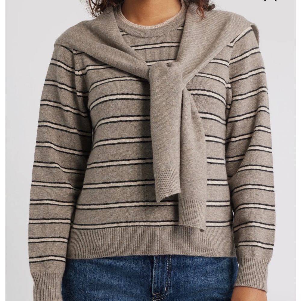 Wit & Wisdom Taupe Striped Crewneck Sweater